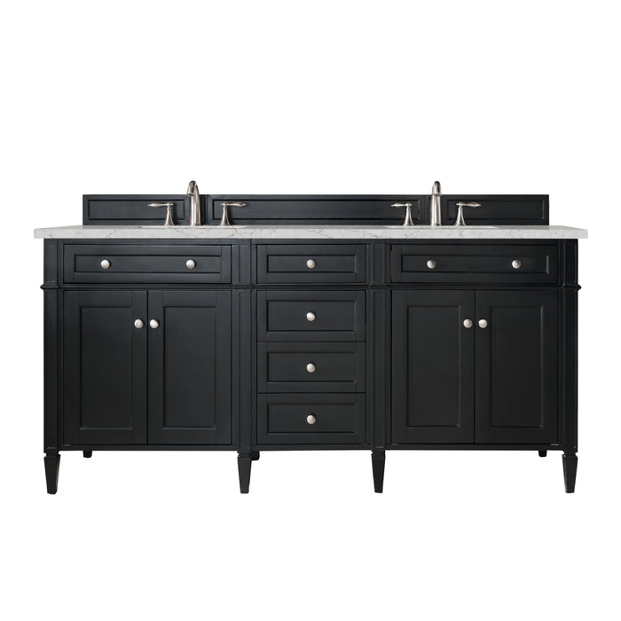 Brittany 72" Double Vanity, Black Onyx w/ 3 CM Eternal Jasmine Pearl Silestone Top