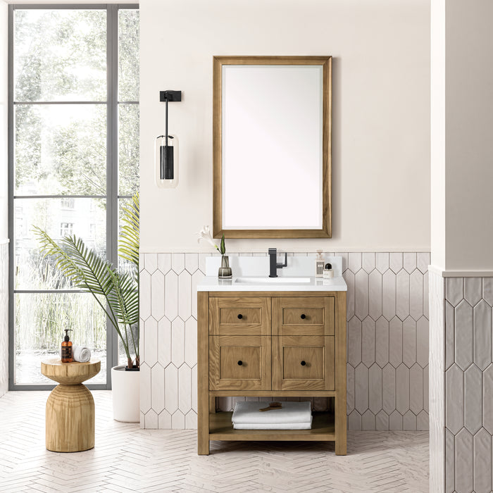James Martin Breckenridge 30" Single Bathroom Vanity in Light Natural Oak, shown in a bathroom setting