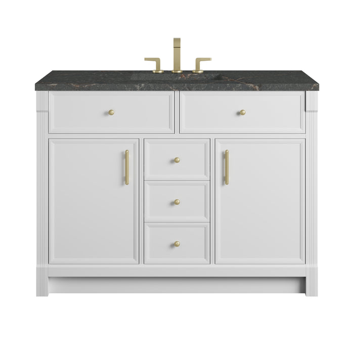 Bellshire 48" Single Vanity, Bright White w/ 3 CM Parisien Bleu Silestone Top