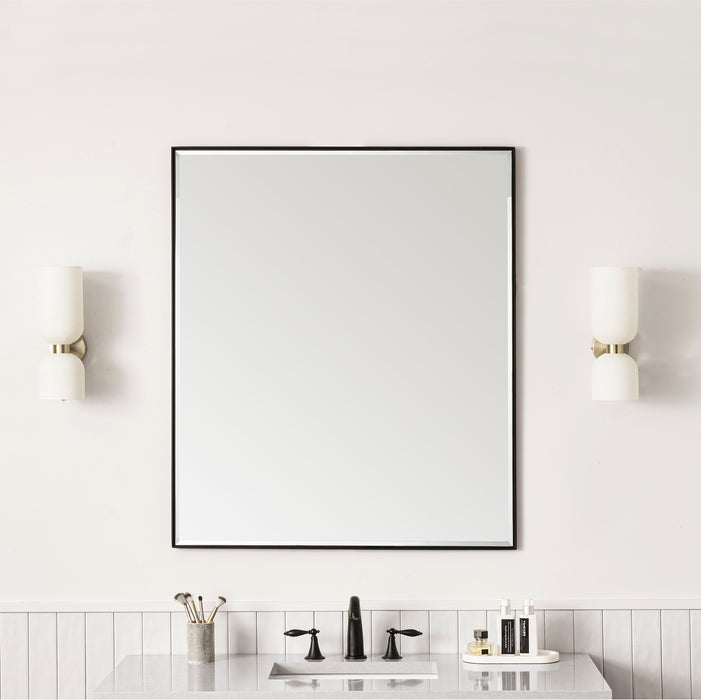 James Martin Rohe 36" Rectangular Mirror in Matte Black, shown in a bathroom setting