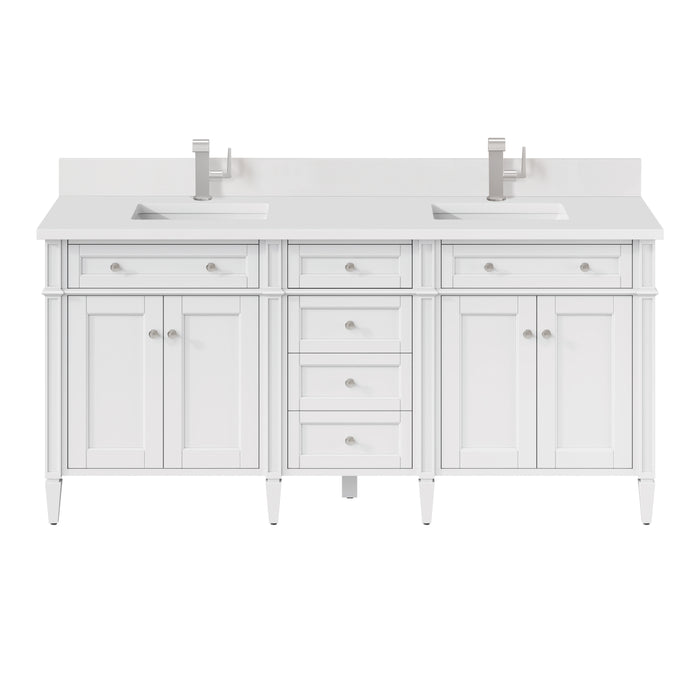 Brittany 72" Double Vanity, Victory Blue w/ 3 CM Carrara Marble Top