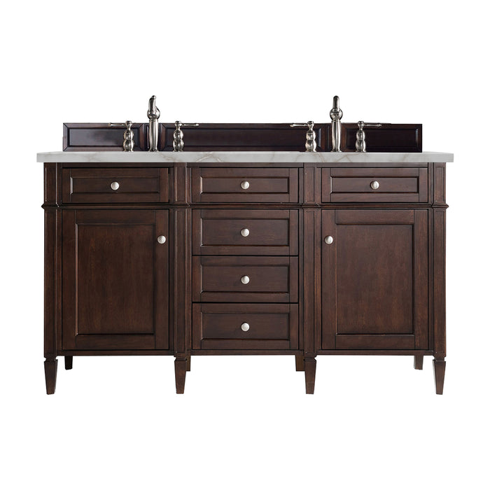 Brittany 60" Double Vanity, Burnished Mahogany w/ 3 CM Ethereal Noctis Silestone Top w/FreePower Wireless Charger