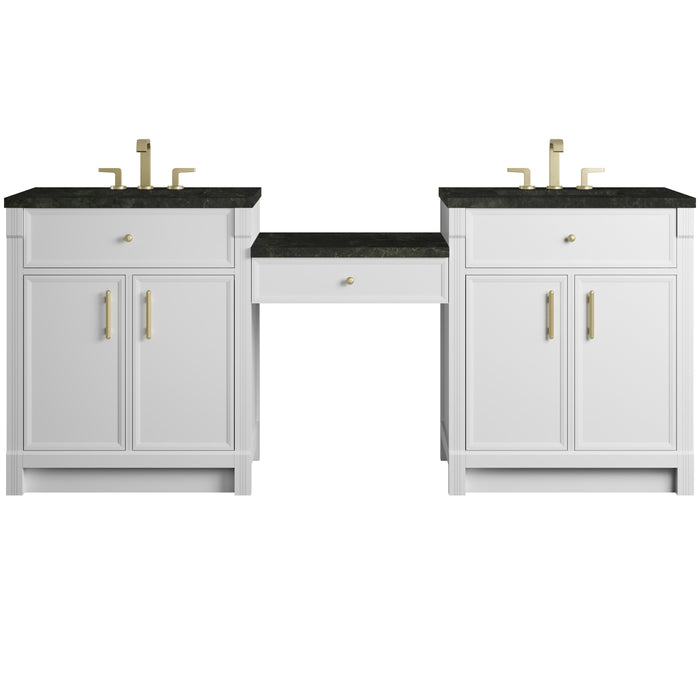Bellshire 84" Dual Vanity Set with 24" Make-Up Counter, Bright White w/3 cm Phantome Eclos Top