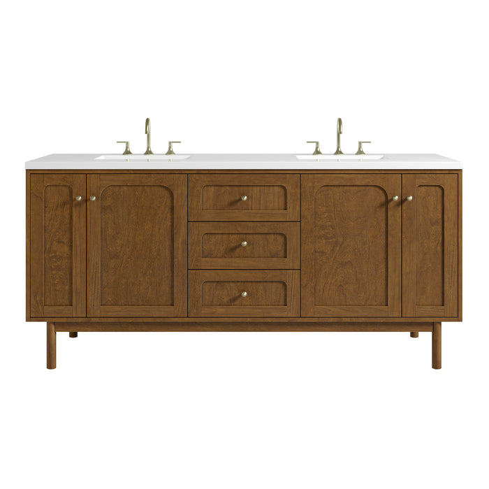 Laurent 72" Double Vanity, Honey Oak w/ 3 CM White Zeus Silestone Top