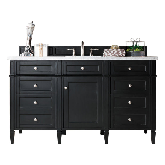 Brittany 60" Single Vanity, Black Onyx, w/ 3 CM Eternal Jasmine Pearl Silestone Top w/FreePower Wireless Charger