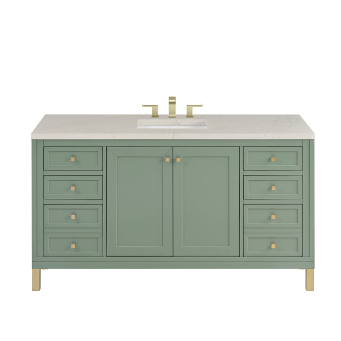 Chicago 60" Single Vanity, Smokey Celadon, w/ Single Hole 3CM White Zeus Silestone® Top & Backsplash