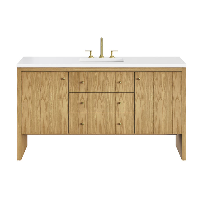 Hudson 60" Single Vanity, Light Natural Oak w/ 3 CM Lime Delight Top