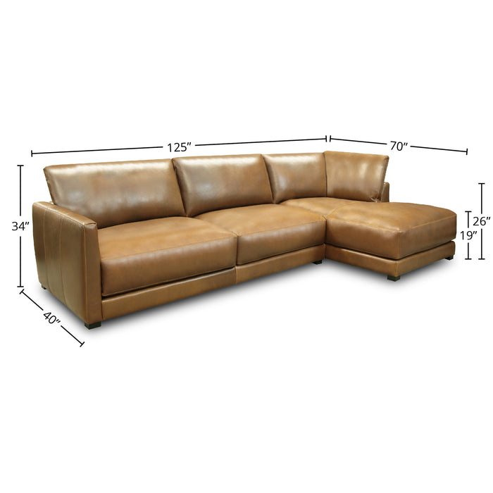 GTR Raffa 100% Top Grain Leather Contemporary Sectional, Right Arm Chaise