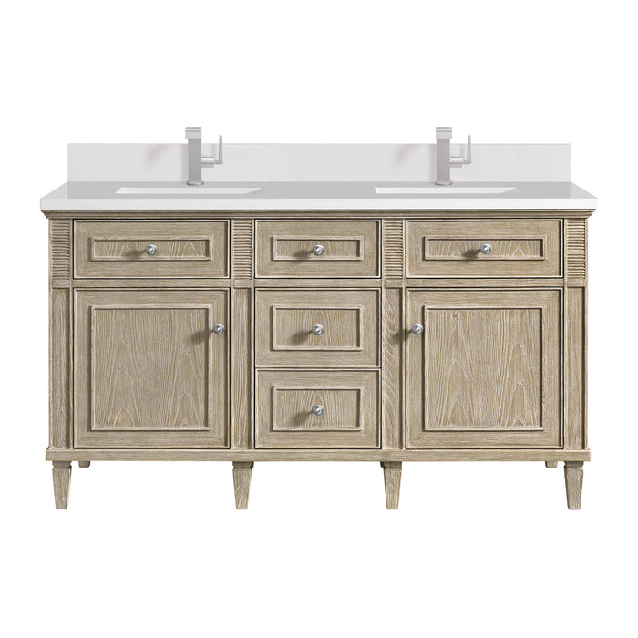 Lorelai 60" Double Vanity, Light Natural Oak w/ 3 CM Victorian Silver Silestone Top w/FreePower Wireless Charger