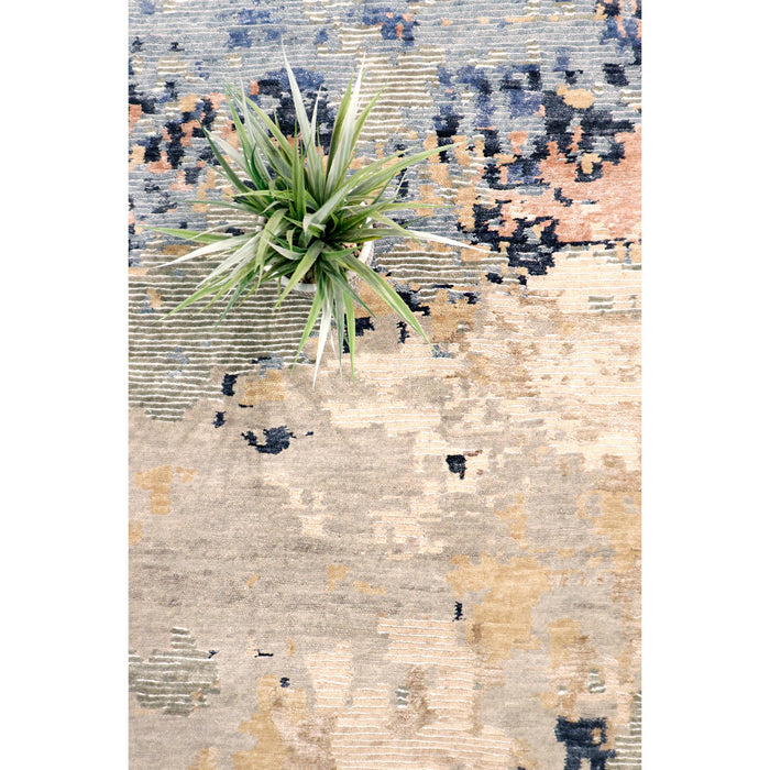 Pasargad Home Modern Collection Hand-Knotted Beige Silk & Wool Area Rug-10' 1" X 13'11" PBSH-62 10x14