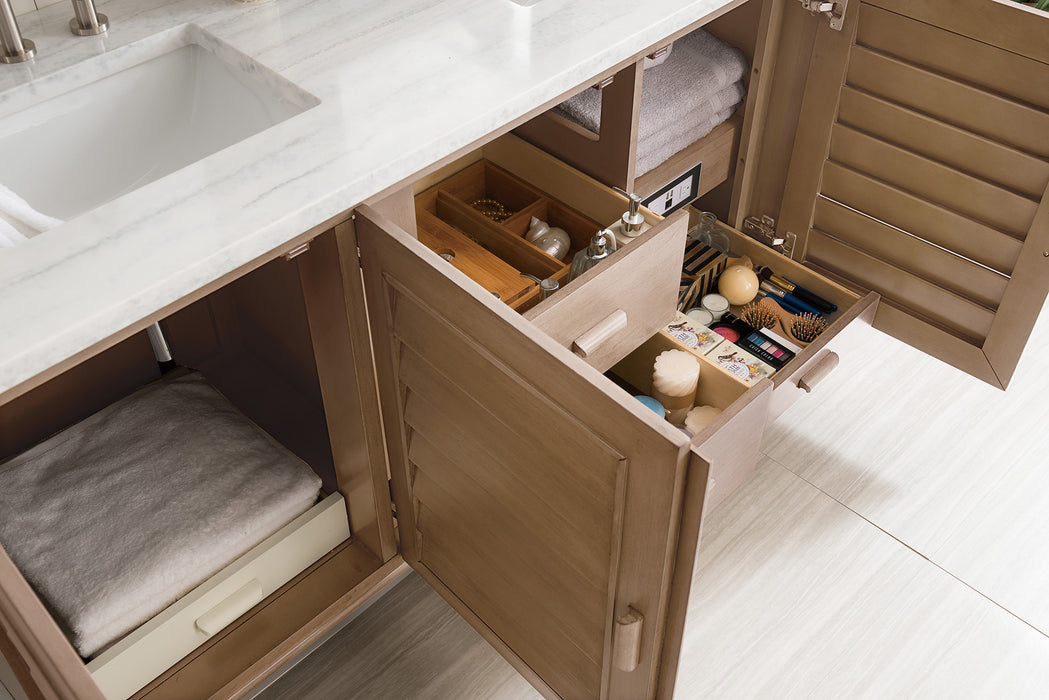 Portland 60" Double Vanity Whitewashed Walnut w/ 3 CM Ethereal Noctis Silestone Top w/FreePower Wireless Charger