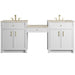 Bellshire 84" Dual Vanity Set with 24" Make-Up Counter, Bright White w/3 cm Tajnar Eclos Top
