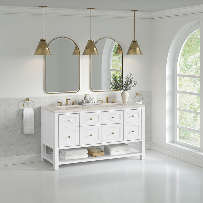 Breckenridge 60" Double Vanity, Whitewashed Oak, w/ 3 CM Tajnar Eclos Top