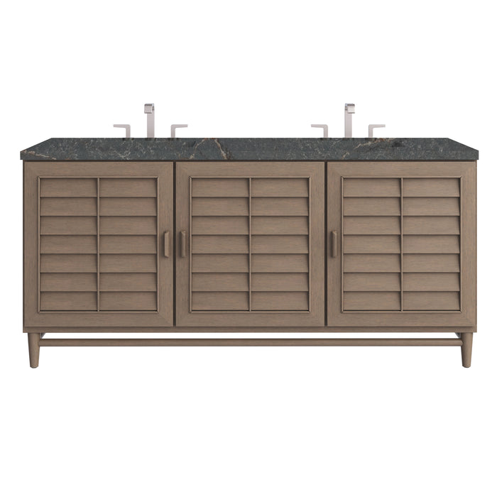 Portland 72" Double Vanity Whitewashed Walnut w/ 3 CM Parisien Bleu Silestone Top