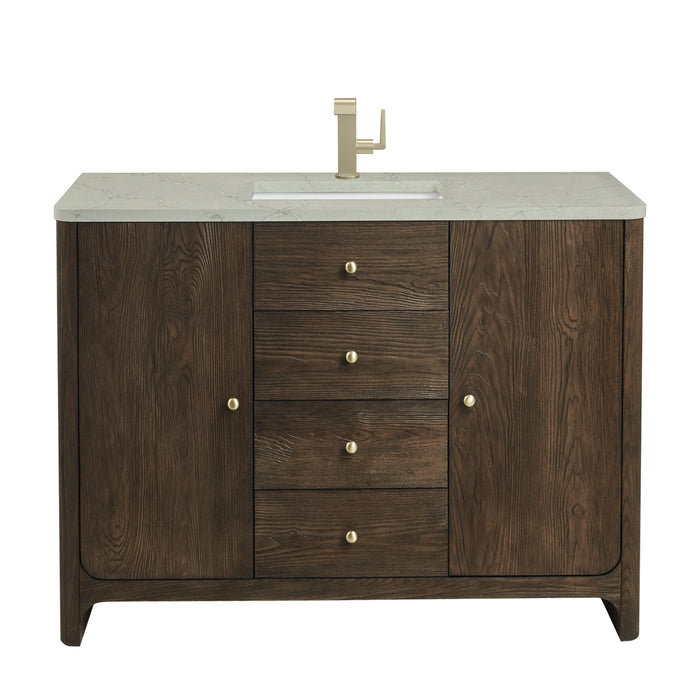 Gracyn 48" Single Vanity, Coastal Driftwood, w/ 3 CM Victorian Silver Quartz Widespread Top