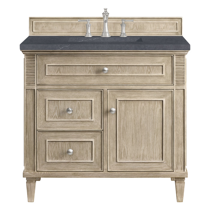 Lorelai 36" Single Vanity, Whitewashed Oak w/ 3 CM Charcoal Soapstone Silestone Top