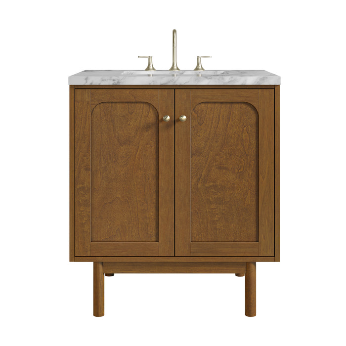 Laurent 30" Single Vanity, Honey Oak w/ 3 CM Carrara Marble Top