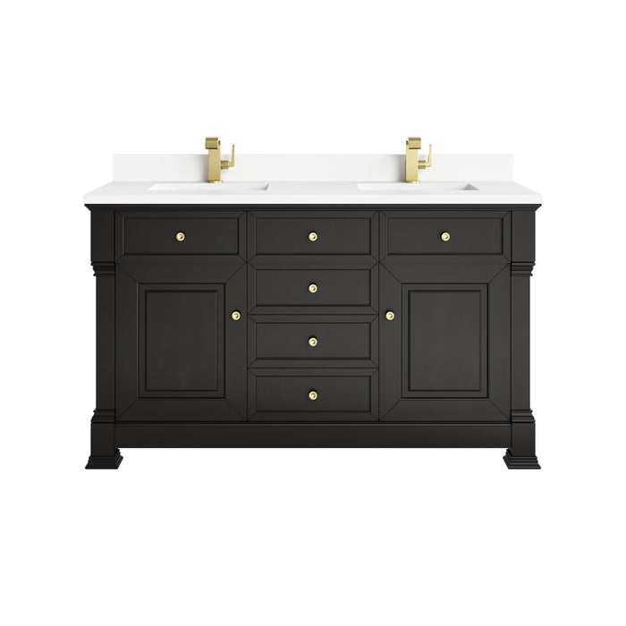 Brookfield 60" Double Vanity, Black Onyx w/ Single Hole 3CM White Zeus Silestone Top & Backsplash