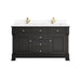 Brookfield 60" Double Vanity, Black Onyx w/ Single Hole 3CM White Zeus Silestone Top & Backsplash