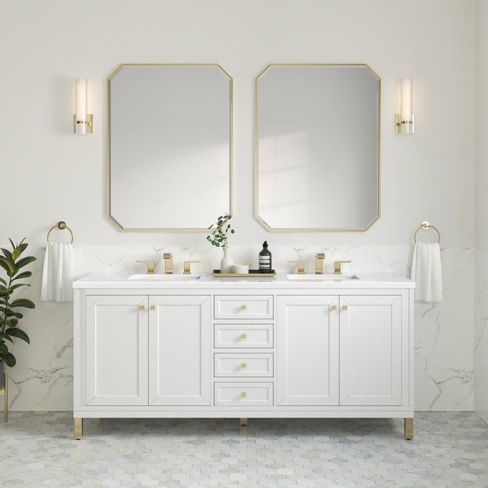 Chicago 72" Double Vanity, Walnut Whisper, w/ 3 CM Siberian Silestone Top w/FreePower Wireless Charger