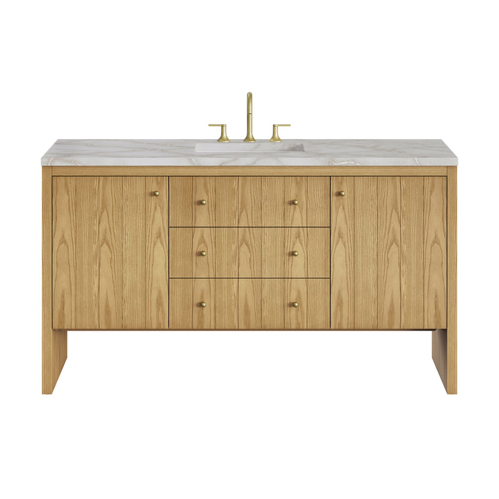 Hudson 60" Single Vanity, Light Natural Oak w/ 3 CM Ethereal Noctis Top