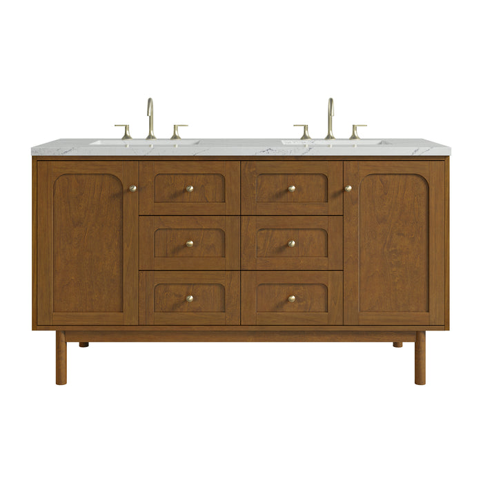 Laurent 60" Double Vanity, Honey Oak w/ 3 CM Ethereal Noctis Silestone Top