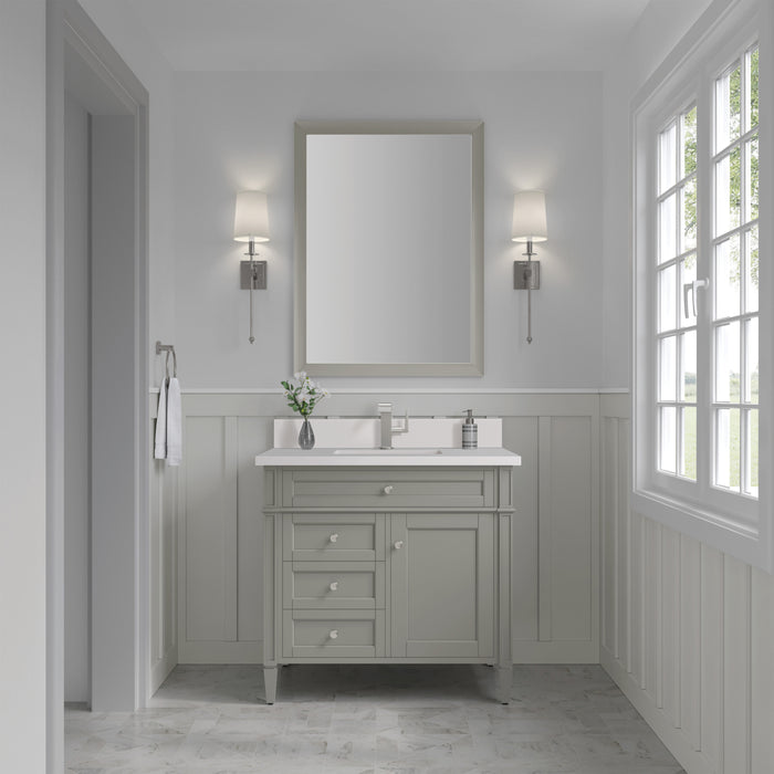 James Martin Brittany 36" Single Bathroom Vanity in Urban Gray, shown in a bathroom setting