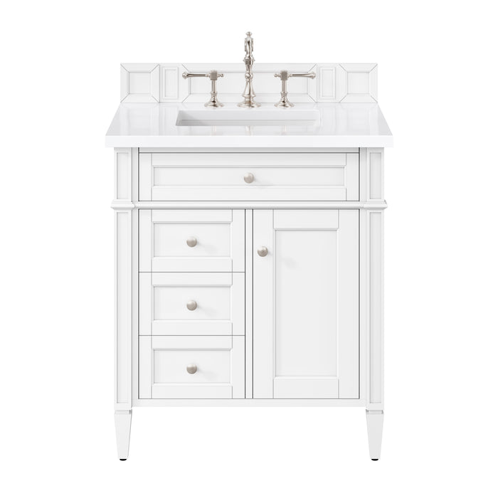 Brittany 30" Single Vanity, Bright White, w/ 3 CM White Zeus Silestone Top