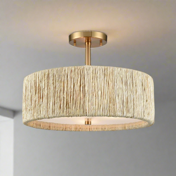 Elk Lighting Abaca Satin Brass 3 Light Semi-Flushmount