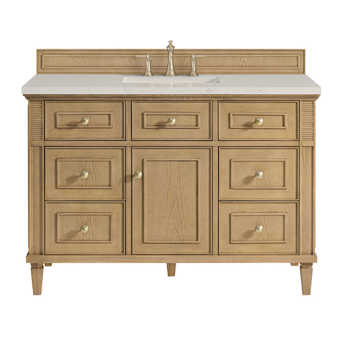 Lorelai 48" Single Vanity, Bright White w/ 3 CM Parisien Bleu Silestone Top w/FreePower Wireless Charger