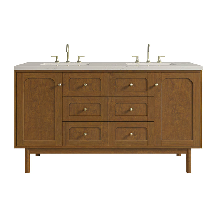 Laurent 60" Double Vanity, Honey Oak w/ 3 CM Siberian Silestone Top