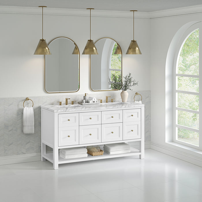 Breckenridge 60" Double Vanity, Serenity Blue, w/ 3 CM Ethereal Noctis Quartz Top w/FreePower Wireless Charger
