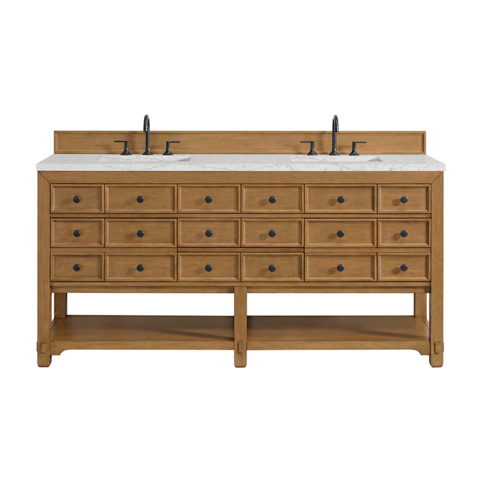 Malibu 72" Double Vanity, Amber Birch w/ 3 CM Eternal Jasmine Pearl Top