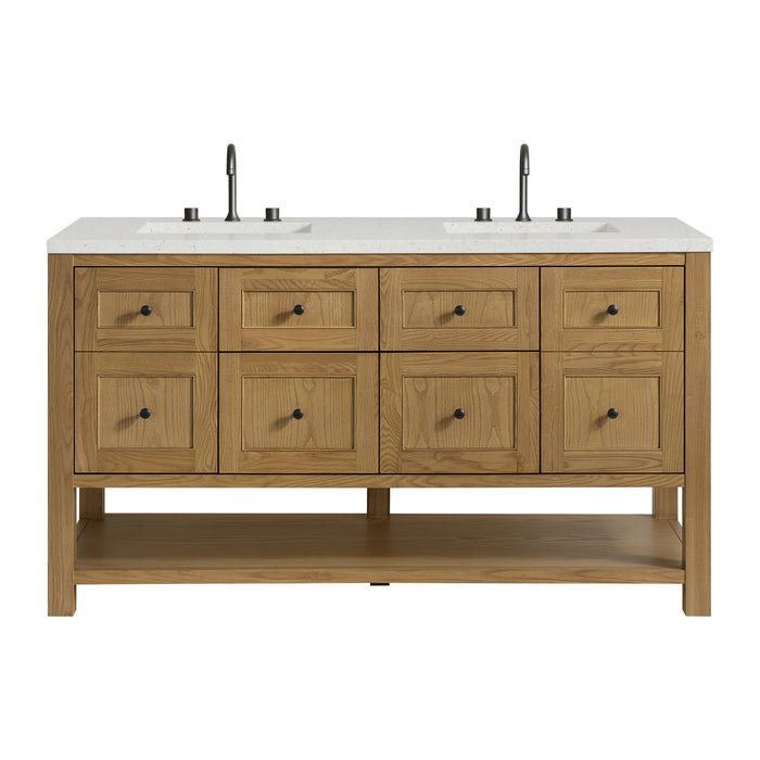 Breckenridge 60" Double Vanity, Bright White, w/ 3 CM Victorian Silver Quartz Top w/FreePower Wireless Charger