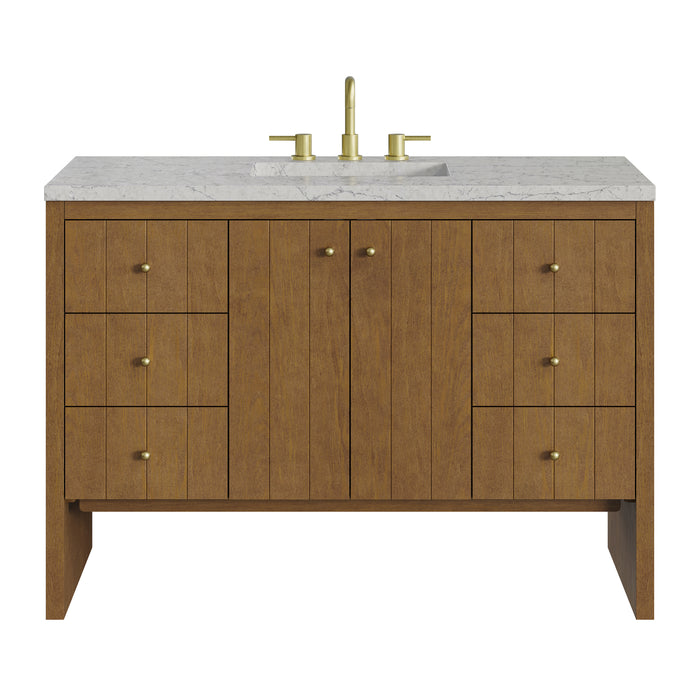 Hudson 48" Single Vanity, Honey Oak w/ 3 CM Eternal Jasmine Pearl Silestone Top