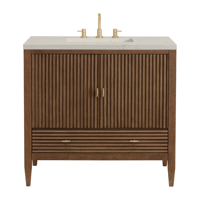 Myrrin 36" Vanity, Mid Century Walnut, w/ 3 CM Siberian Silestone Top