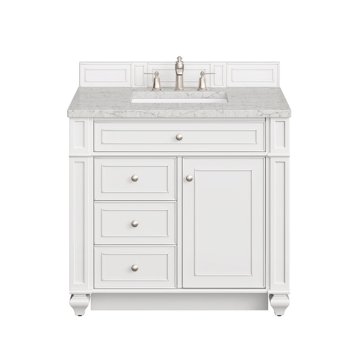 Bristol 36" Single Vanity, Bright White w/ 3 CM Eternal Jasmine Pearl Silestone Top