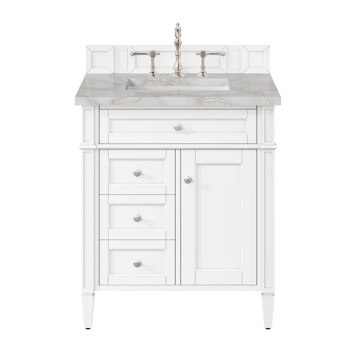 Brittany 30" Single Vanity, Bright White, w/ 3 CM Victorian Silver Silestone Top