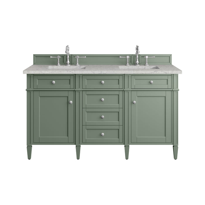 Brittany 60" Double Vanity, Saddle Brown, w/ 3 CM Siberian Silestone Top w/FreePower Wireless Charger