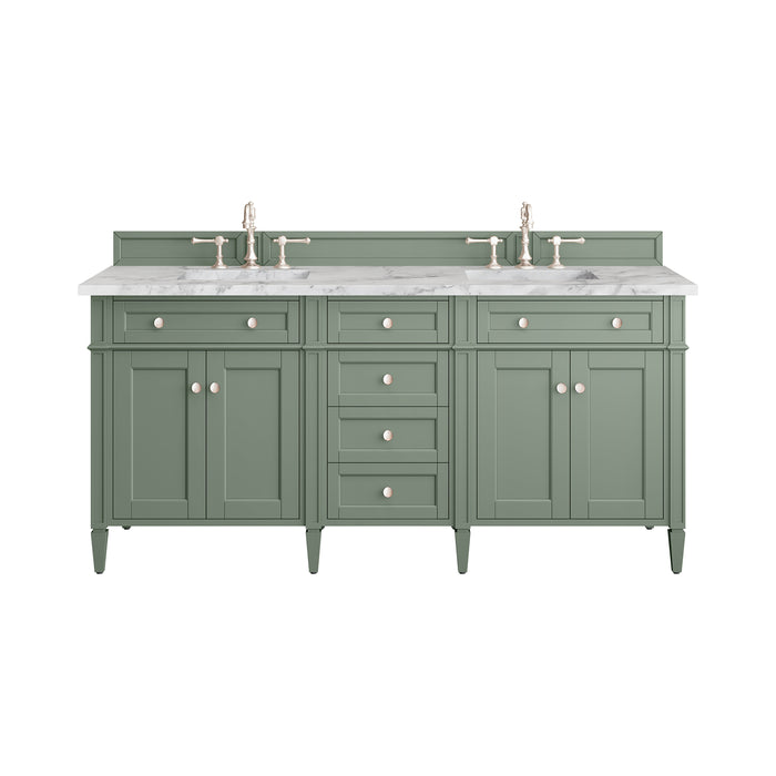 Brittany 72" Double Vanity, Saddle Brown w/ 3 CM Eternal Jasmine Pearl Silestone Top w/FreePower Wireless Charger