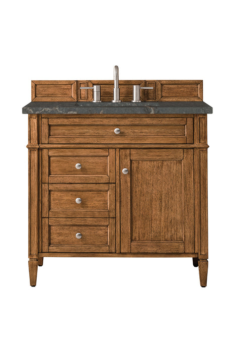 Brittany 36" Single Vanity, Saddle Brown w/ 3 CM Parisien Bleu Silestone Top