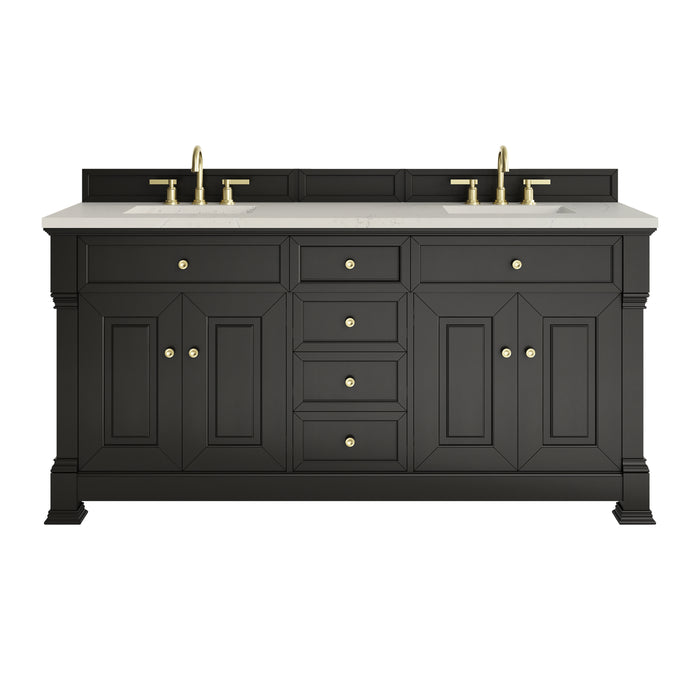 Brookfield 72" Double Vanity, Black Onyx, w/ 3 CM Siberian Silestone Top
