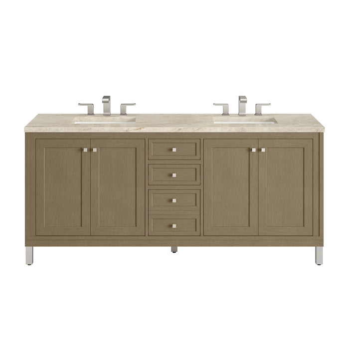 Chicago 72" Double Vanity, Smokey Celadon, w/ 3 CM Victorian Silver Silestone Top w/ FreePower Wireless Charger