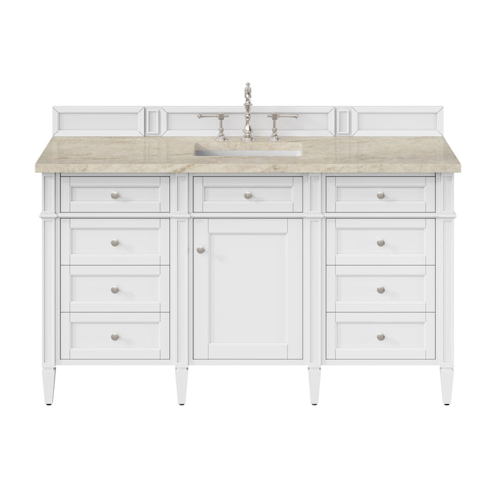 Brittany 60" Single Vanity, Victory Blue w/ 3 CM Eternal Jasmine Pearl Silestone Top w/FreePower Wireless Charger