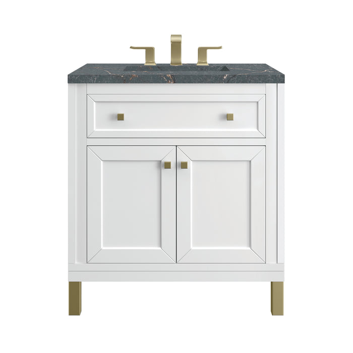Chicago 30" Single Vanity, Glossy White, w/ 3 CM Parisien Bleu Silestone® Top