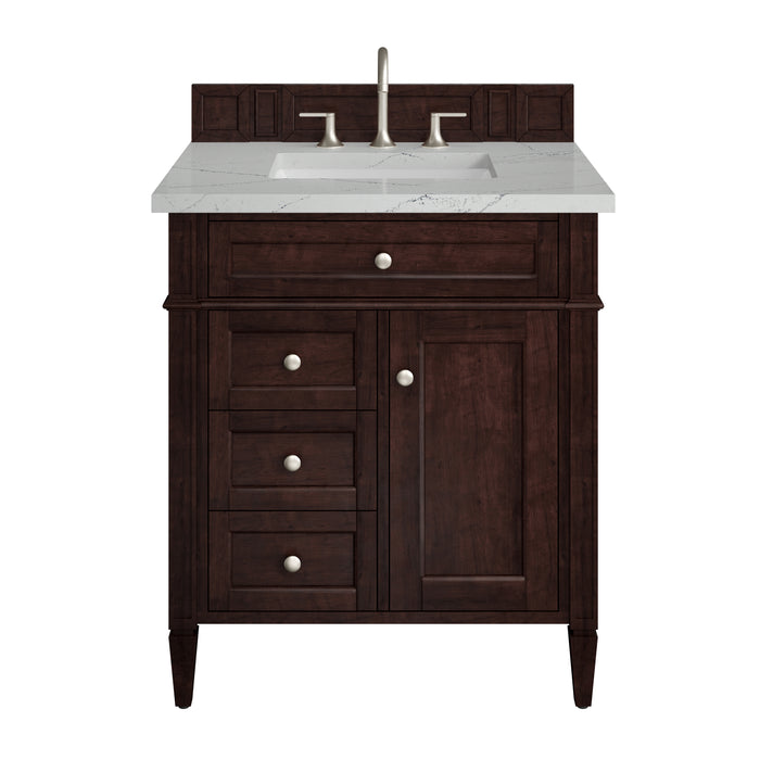 Brittany 30" Single Vanity, Burnished Mahogany, w/ 3 CM Ethereal Noctis Silestone Top
