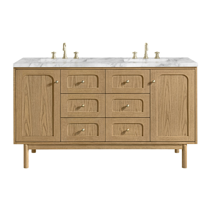 Laurent 60" Double Vanity, Honey Oak w/ 3 CM Ethereal Noctis Silestone Top w/FreePower Wireless Charger