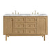 Laurent 60" Double Vanity, Honey Oak w/ 3 CM Ethereal Noctis Silestone Top w/FreePower Wireless Charger