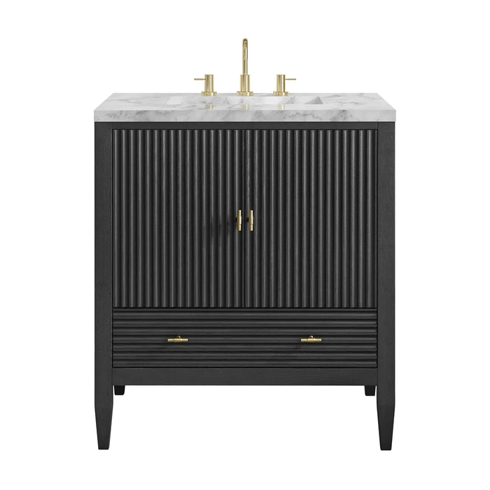 Myrrin 30" Single Vanity, Carbon Oak w/ 3 CM Carrara Marble Top