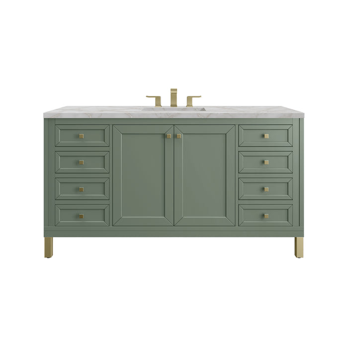 Chicago 60" Single Vanity, Smokey Celadon, w/ 3 CM Charcoal Soapstone Silestone® Top